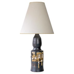 Georges Pelletier Baluster Dark Ceramic Lamp, Custom Silk Lampshade by R. Houben