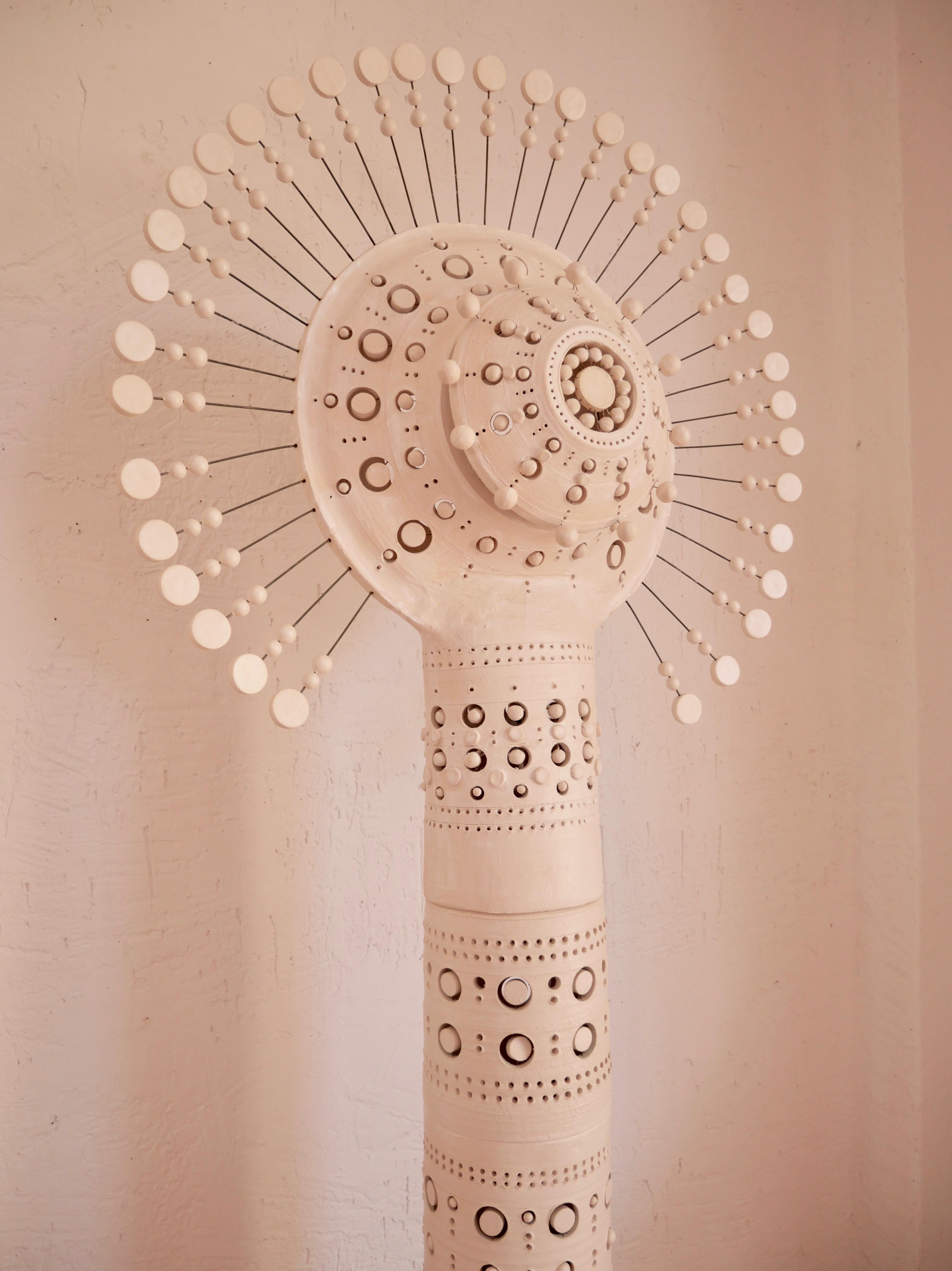 Enameled Georges Pelletier Big Sun TOTEM Floor Lamp in White Enamelled Ceramic