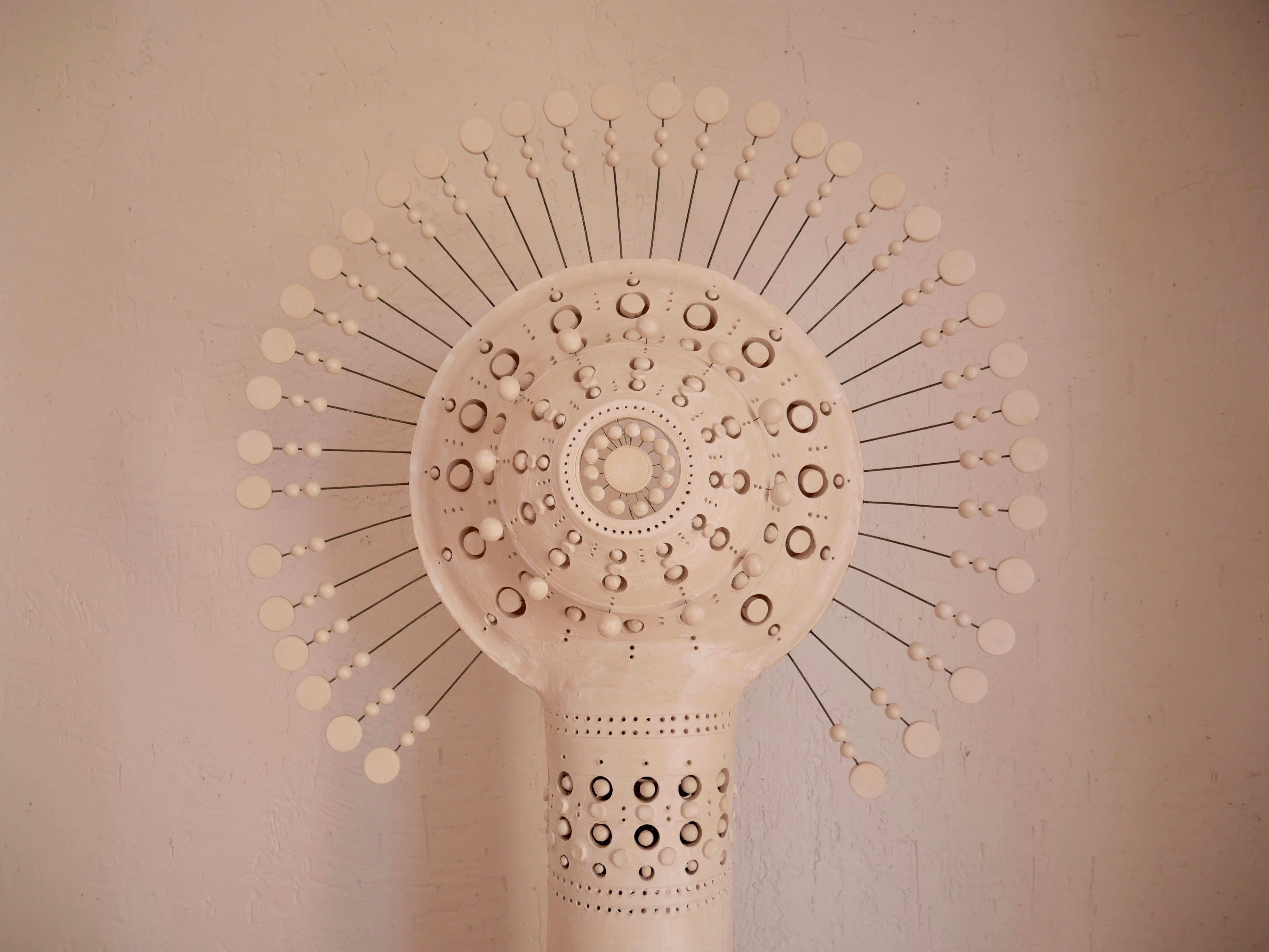 French Georges Pelletier Big Sun TOTEM Floor Lamp in White Enamelled Ceramic