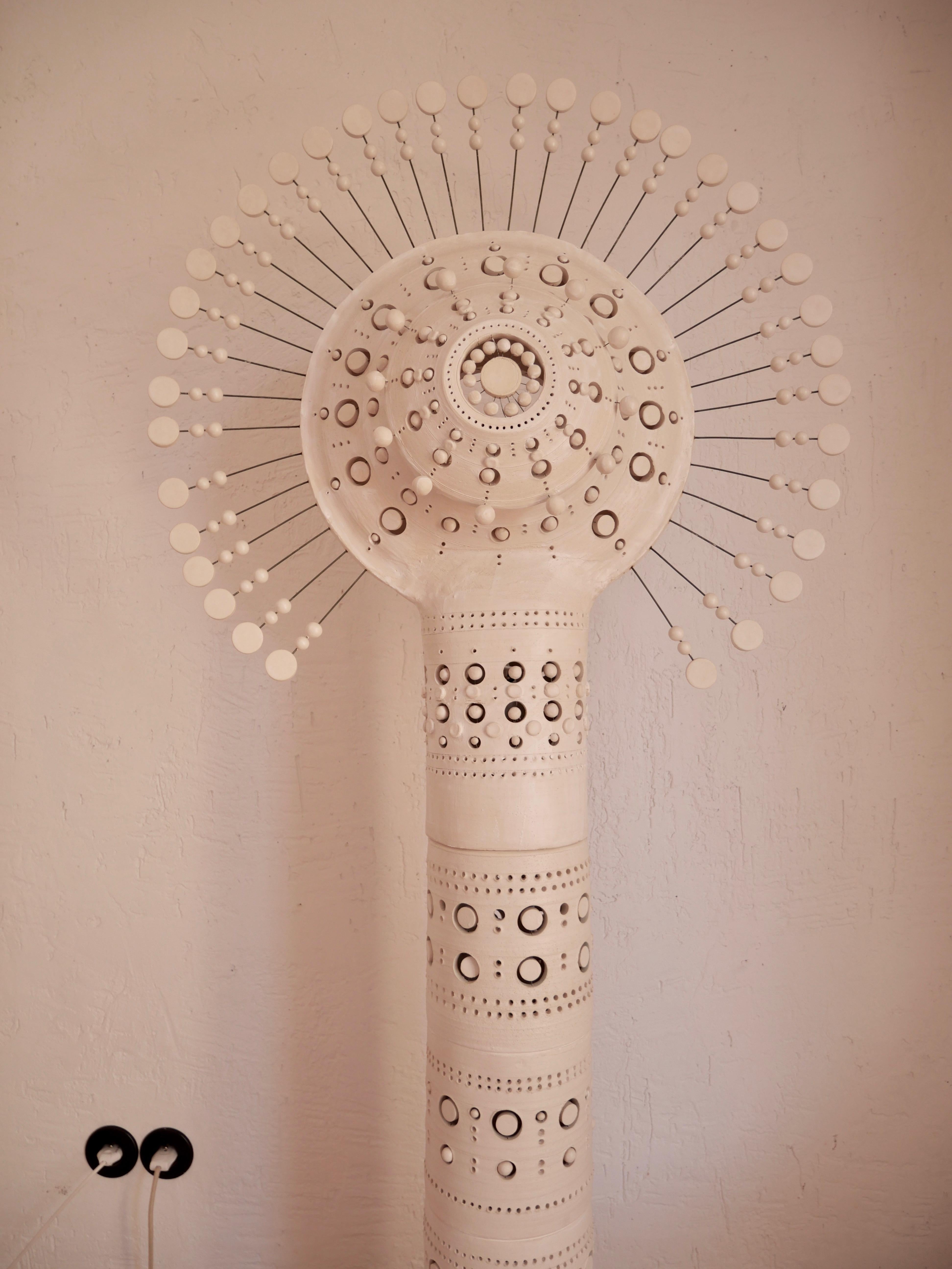 Georges Pelletier Big Sun TOTEM Floor Lamp in White Enamelled Ceramic In New Condition In Santa Gertrudis, Baleares