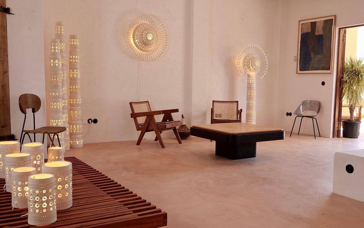 Contemporary Georges Pelletier Big Sun TOTEM Floor Lamp in White Enamelled Ceramic