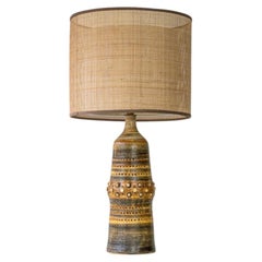 Georges Pelletier Brown Ceramic Lamp, Custom Double Silk Rattan Lampshade