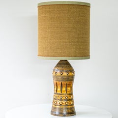 Georges Pelletier Brown Gold Ceramic Lamp, Custom Silk Lampshade by R. Houben