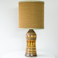 Georges Pelletier Brown Gold Ceramic Lamp, Custom Silk Lampshade by R. Houben