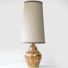 Georges Pelletier Bulbous Brown Ceramic Lamp, Custom Silk Shade by R. Houben