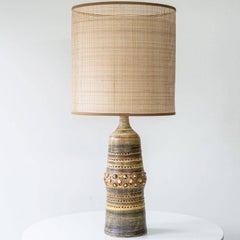 Georges Pelletier Ceramic Lamp, Custom Double Silk Rattan Lampshade by R. Houben