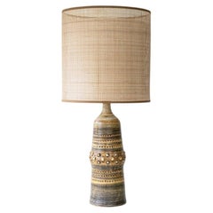 Georges Pelletier Ceramic Lamp, Custom Double Silk Rattan Lampshade by R. Houben