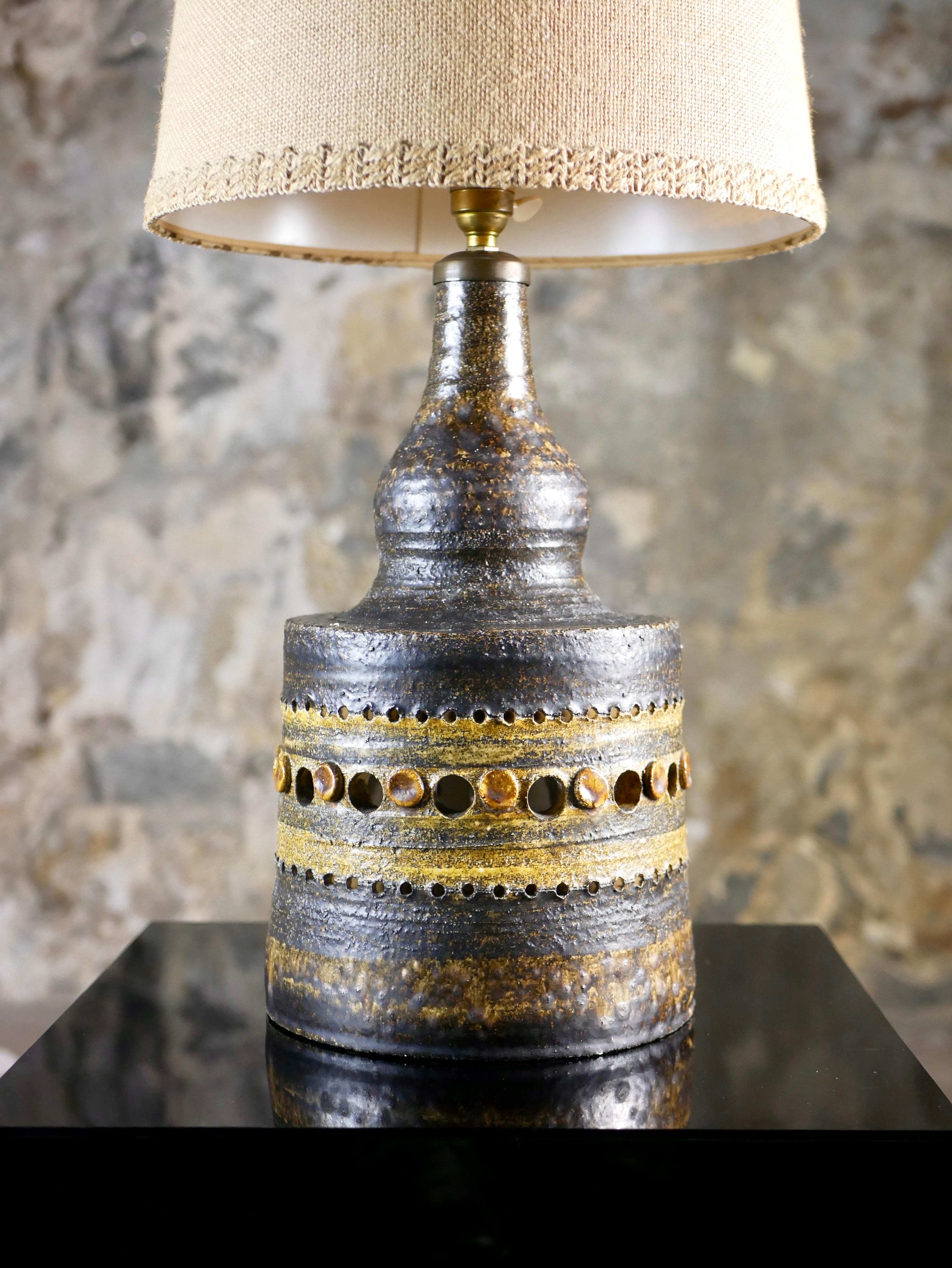 Georges Pelletier ceramic lamp with double lighting, France, 1960s In Good Condition For Sale In Lyon, FR