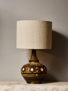 Georges Pelletier Ceramic Table Lamp with Ochre and Brown Glaze