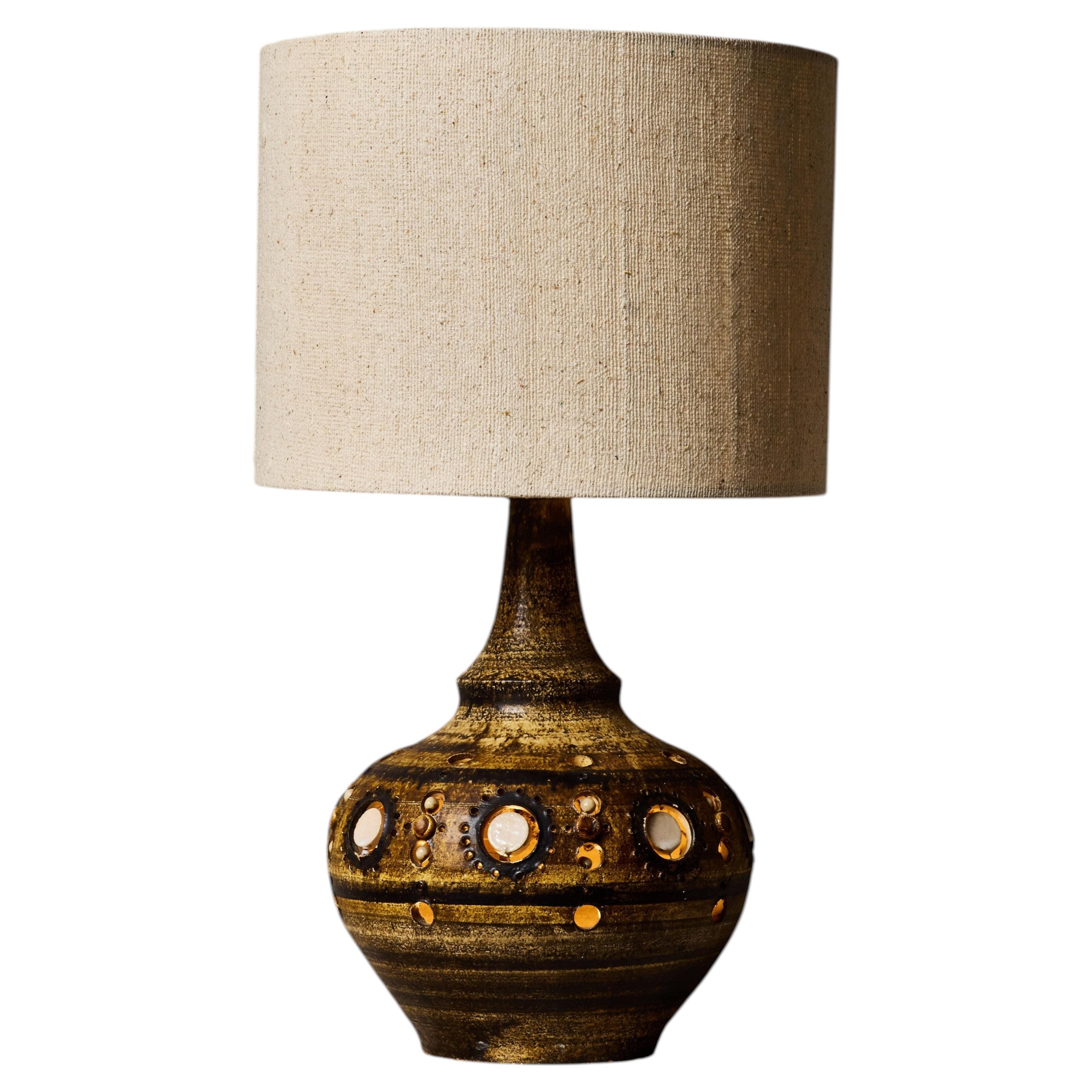 Georges Pelletier Ceramic Table Lamp with Ochre and Brown Glaze