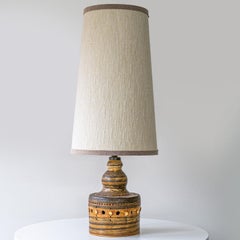 Georges Pelletier Cylindric Brown Ceramic Lamp, Custom Silk Shade by R. Houben
