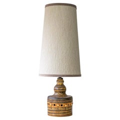 Georges Pelletier Cylindric Brown Ceramic Lamp, Custom Silk Shade by R. Houben