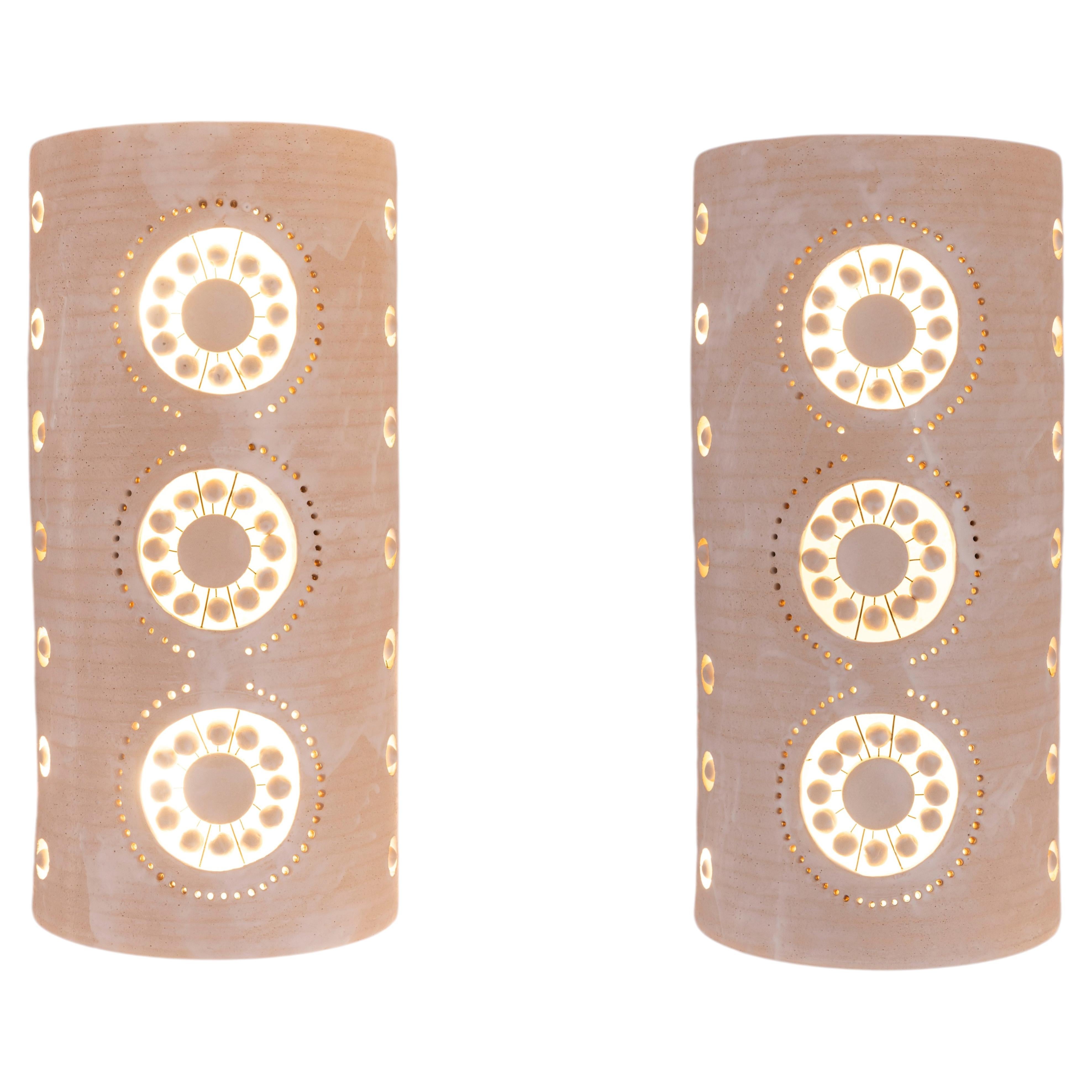 Georges Pelletier electrified Ceramic 3 Flowers sconces by Benjamin Pelletier