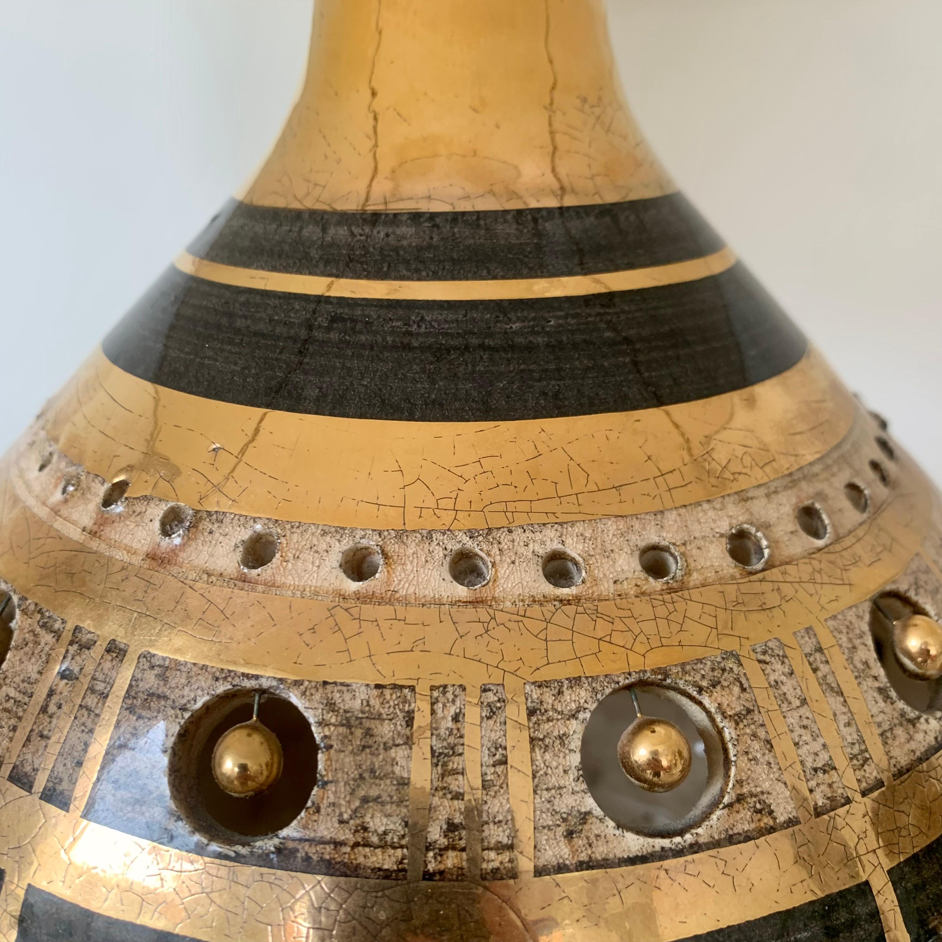 Georges Pelletier Gold and Brown Ceramic Table Lamp, circa 1970, France im Angebot 1