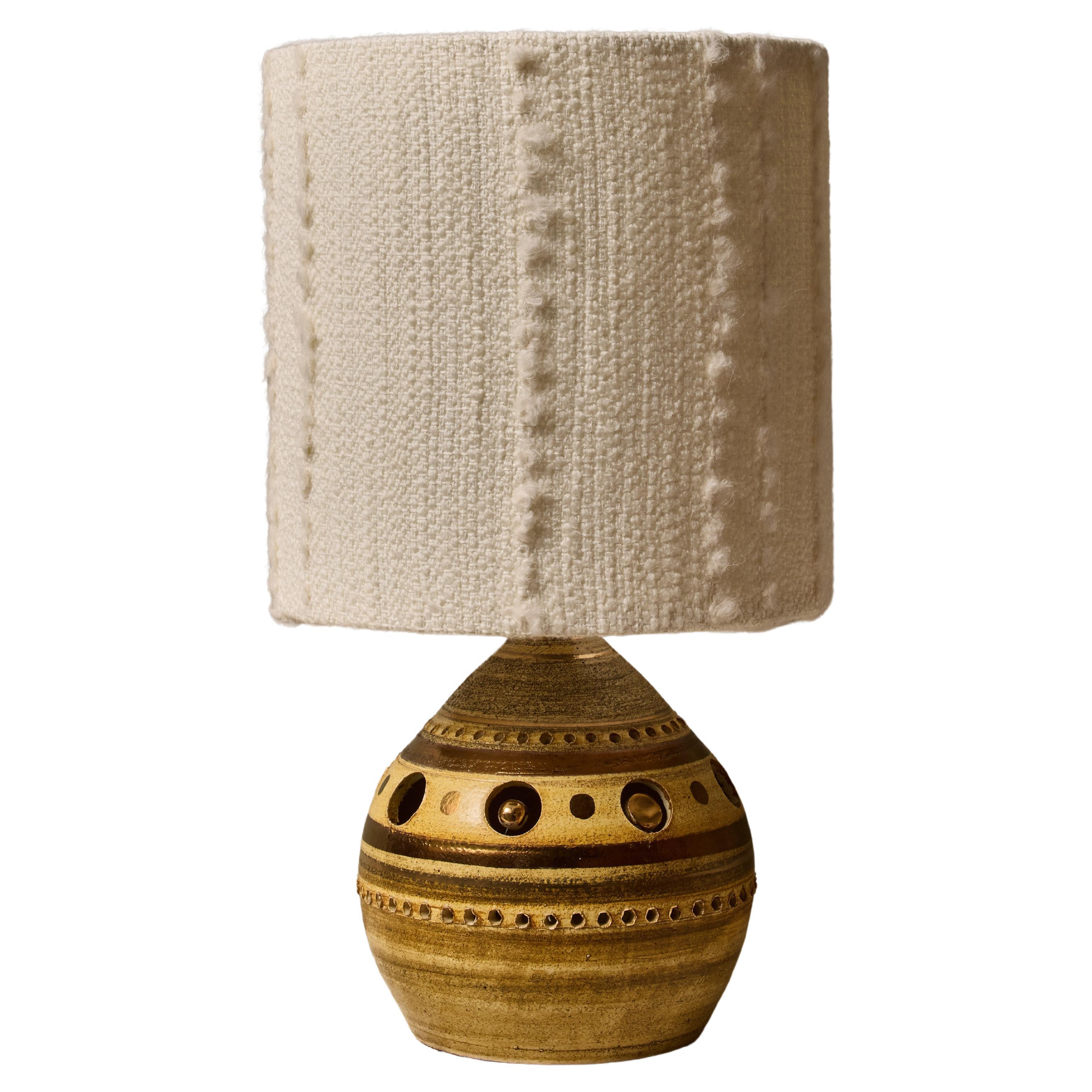 Georges Pelletier Green, Brown and Gold Glazed Round Ceramic Table Lamp