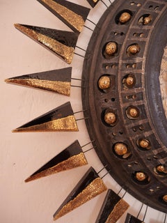 Georges Pelletier Specchio in ceramica smaltata bluastra, oro e platino