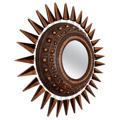 Georges Pelletier Specchio in ceramica smaltata bluastra, oro e platino