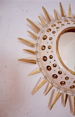 Georges Pelletier Mirror in White and Gold Enameled Ceramic