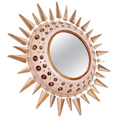 Georges Pelletier Mirror in White and Gold Enameled Ceramic