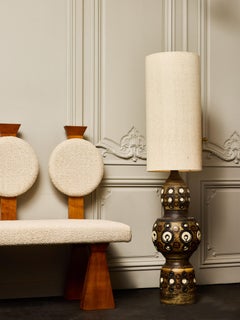 Georges Pelletier Monumental Ceramic Table Lamp with Pierced Sun Motifs