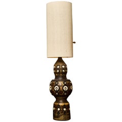 Georges Pelletier Monumental Ceramic Table Lamp with Pierced Sun Motifs