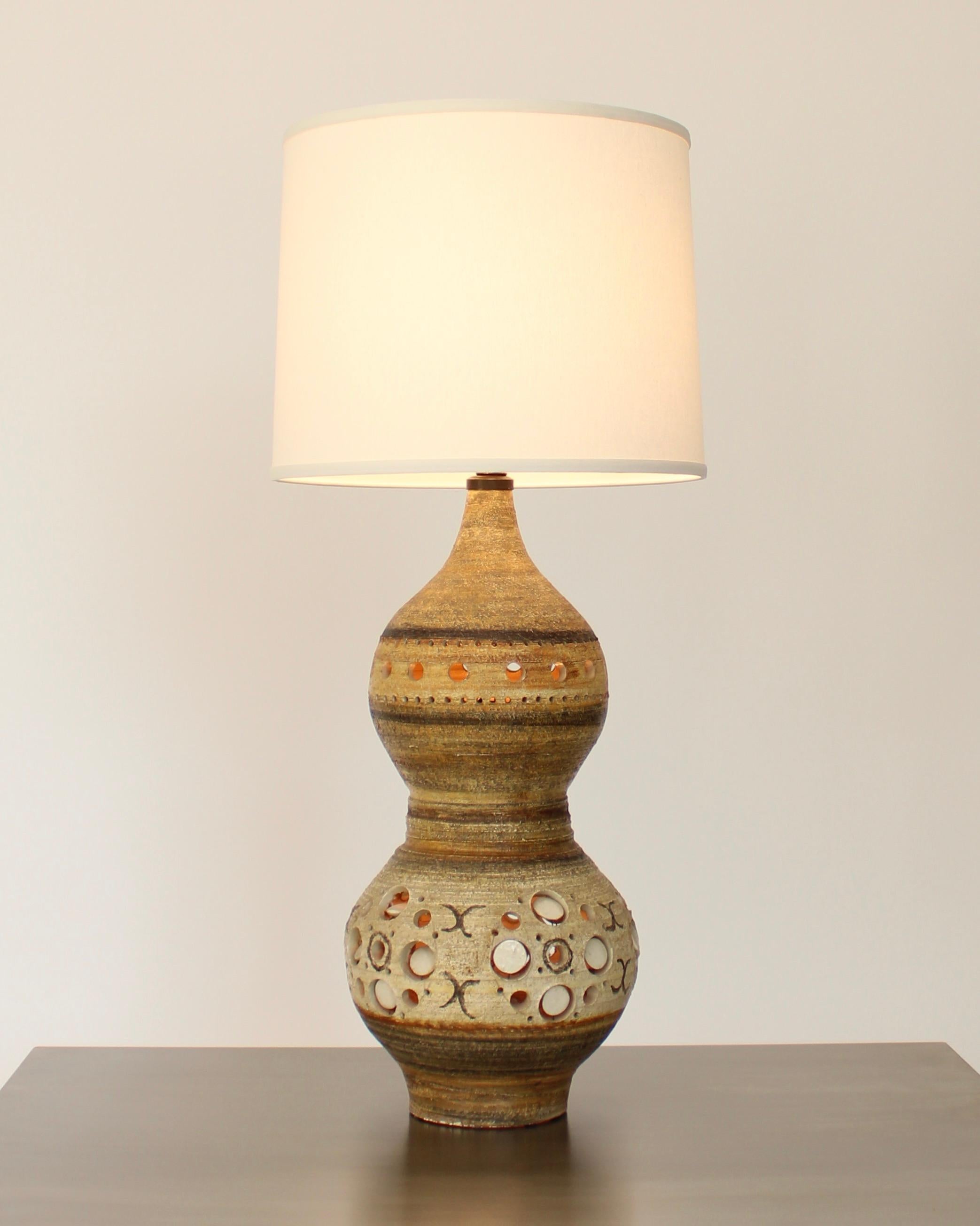 Mid-Century Modern Georges Pelletier Monumental Double Gourd Form French Ceramic Lamp