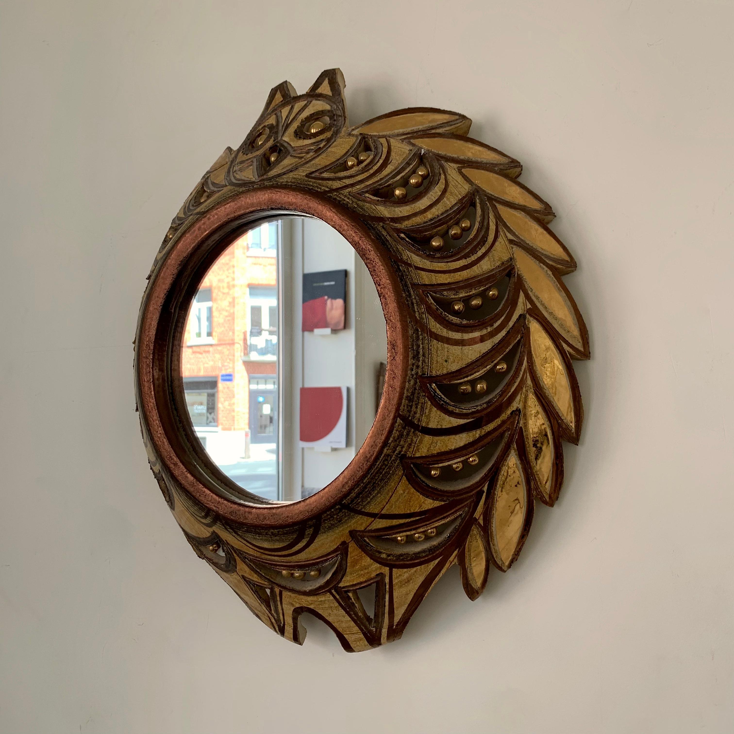 Georges Pelletier Rare Ceramic Owl Mirror, circa 1975, France. For Sale 9