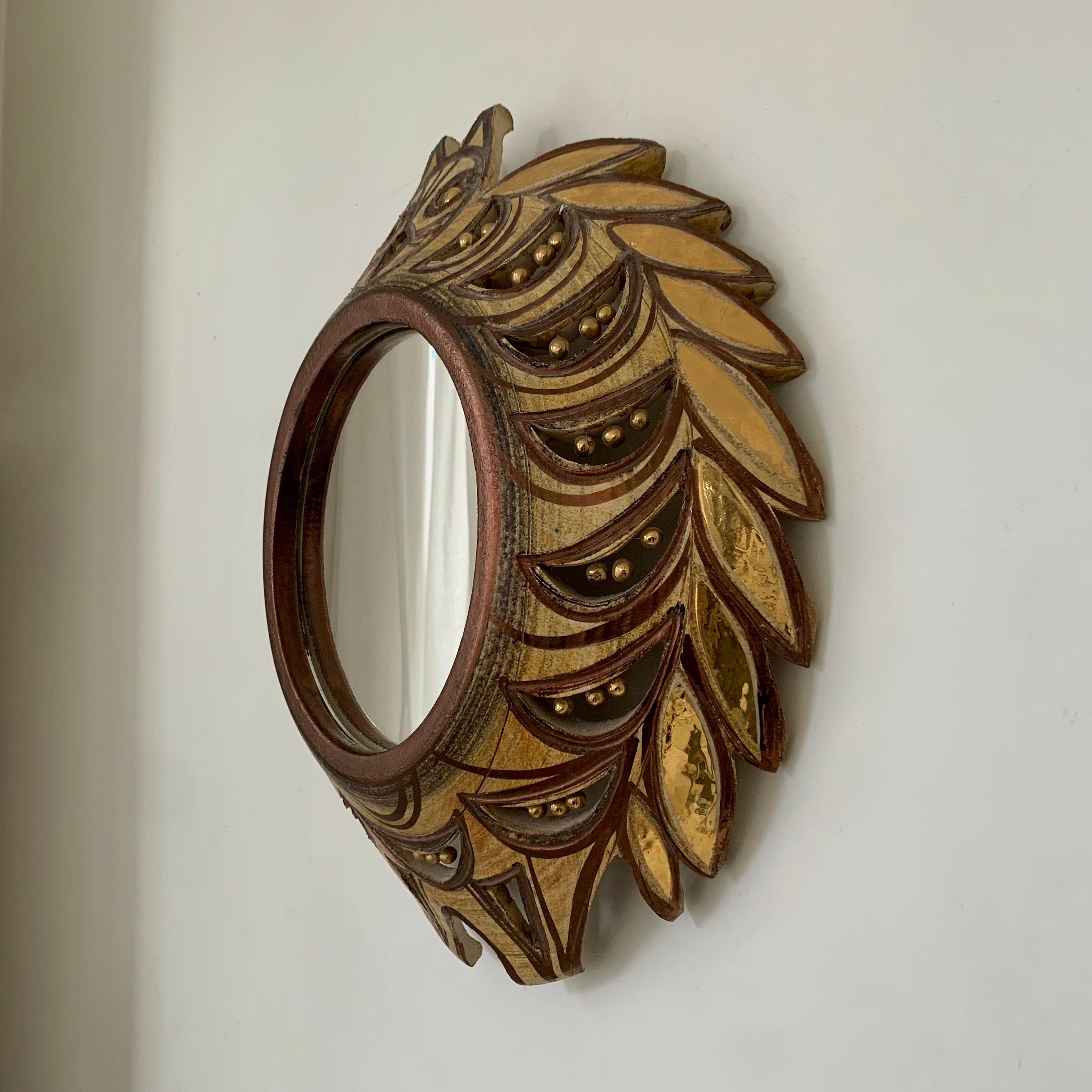 Georges Pelletier Rare Ceramic Owl Mirror, circa 1975, France. In Good Condition For Sale In Brussels, BE