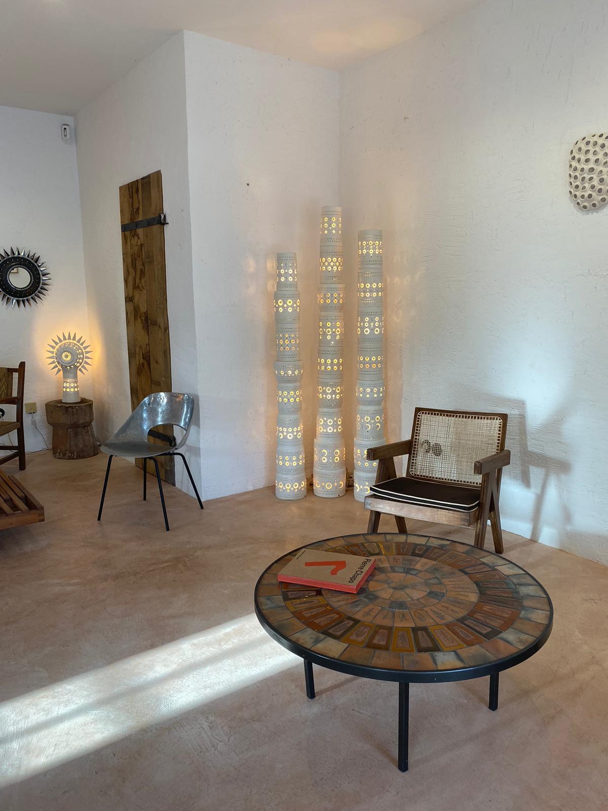 Iconic Georges Pelletier Set of 3 TOTEM Floor Lamps in Enameled Ceramic 9