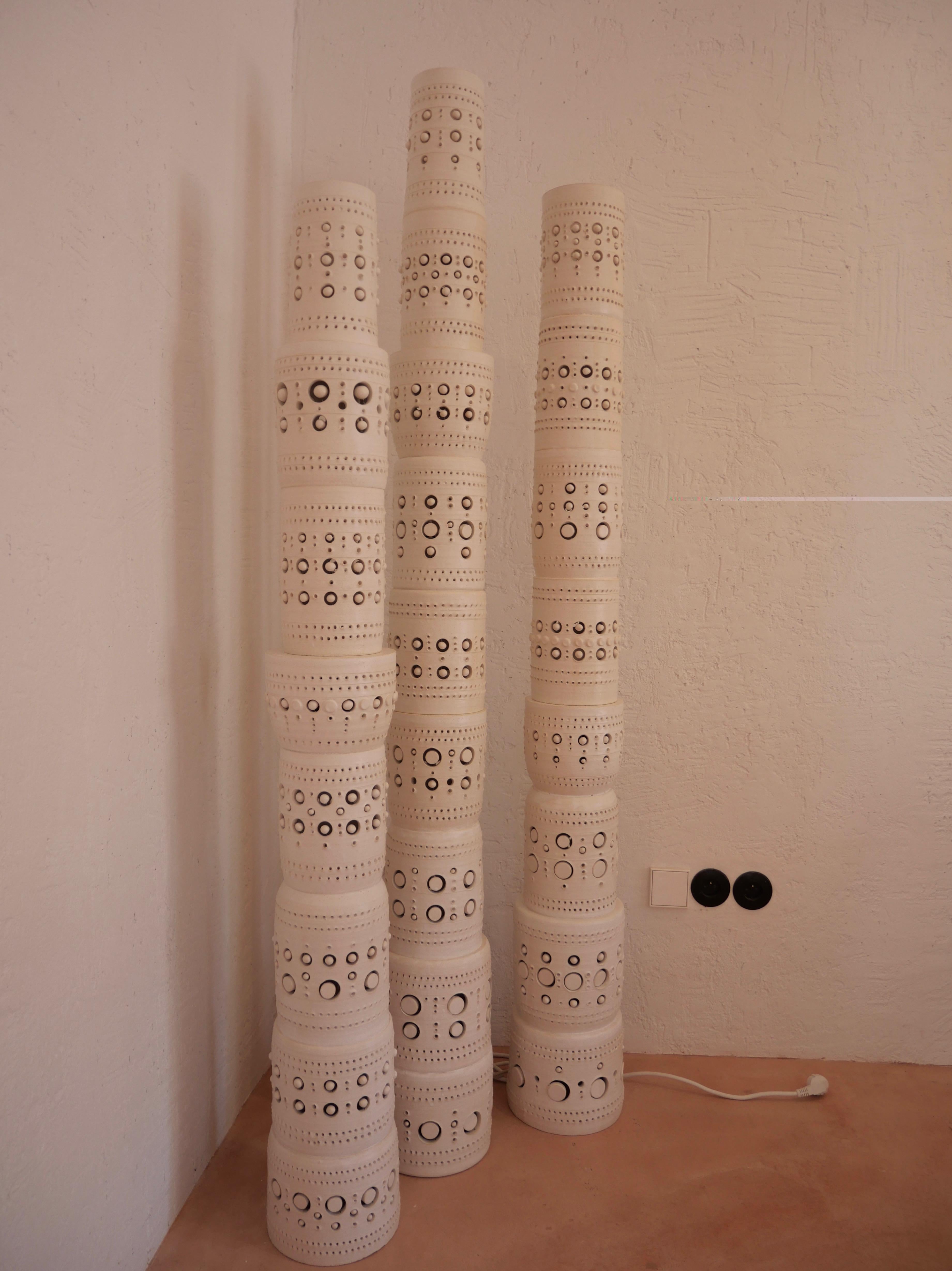 Georges Pelletier Set of 3 TOTEM Floor Lamps in White Enameled Ceramic, 2021 8