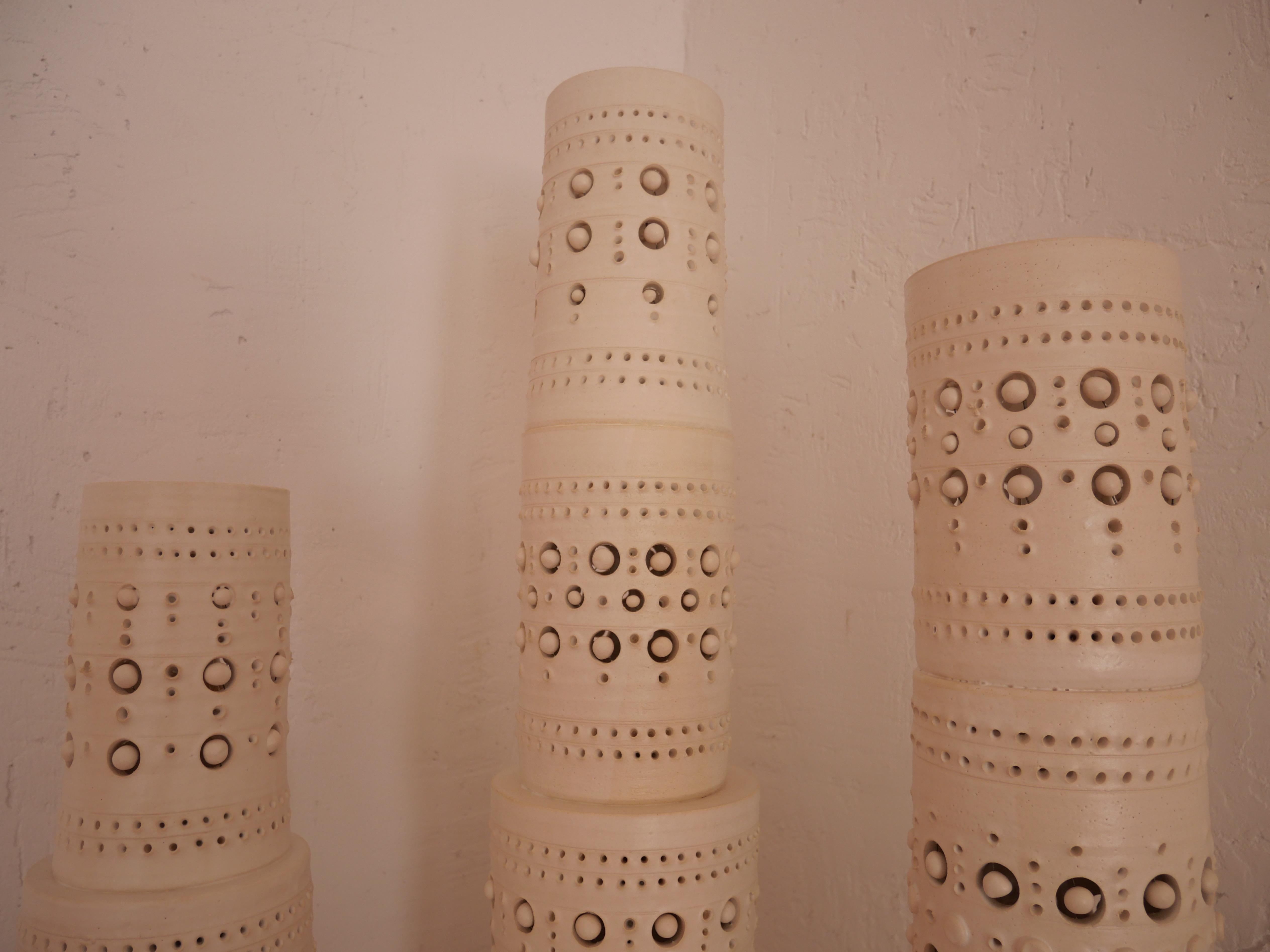 Contemporary Georges Pelletier Set of 3 TOTEM Floor Lamps in Enameled Ceramic, France, 2020