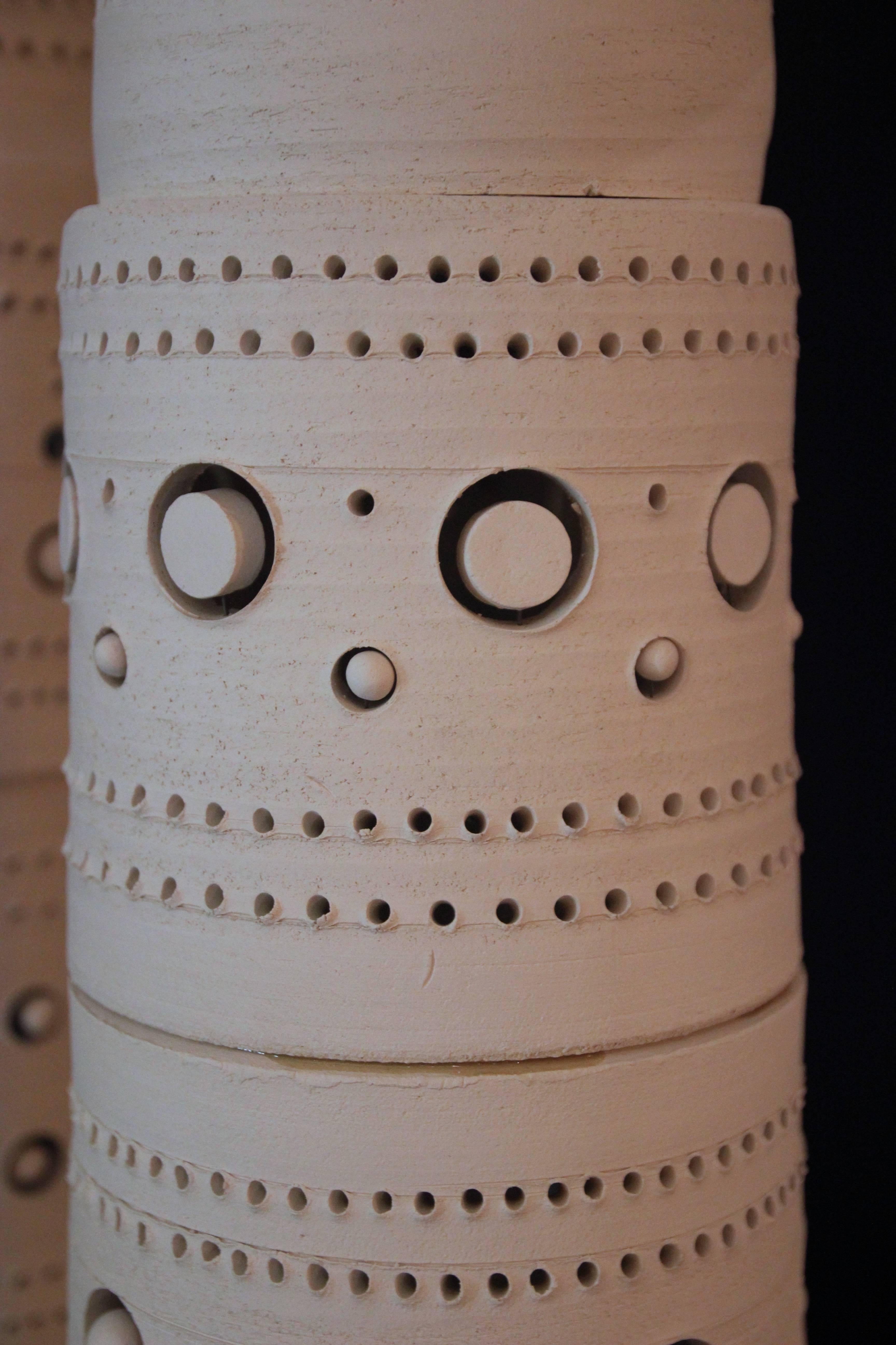 French Georges Pelletier, Set of Five TOTEM Lights, Unglazed Ceramic, 1970, France