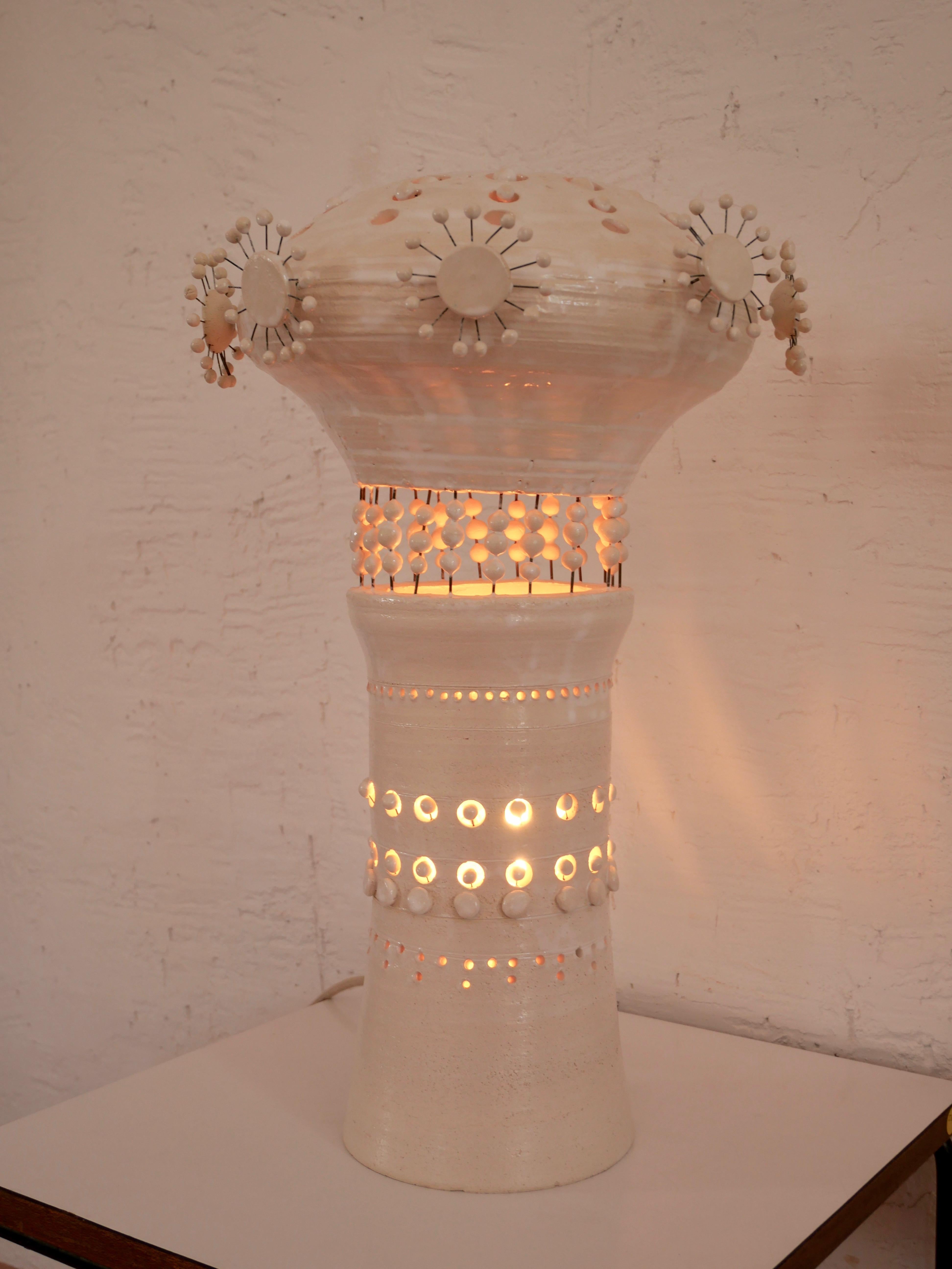 Other Georges Pelletier Sputnik Table Lamp in White Enameled Ceramic, France, 2020
