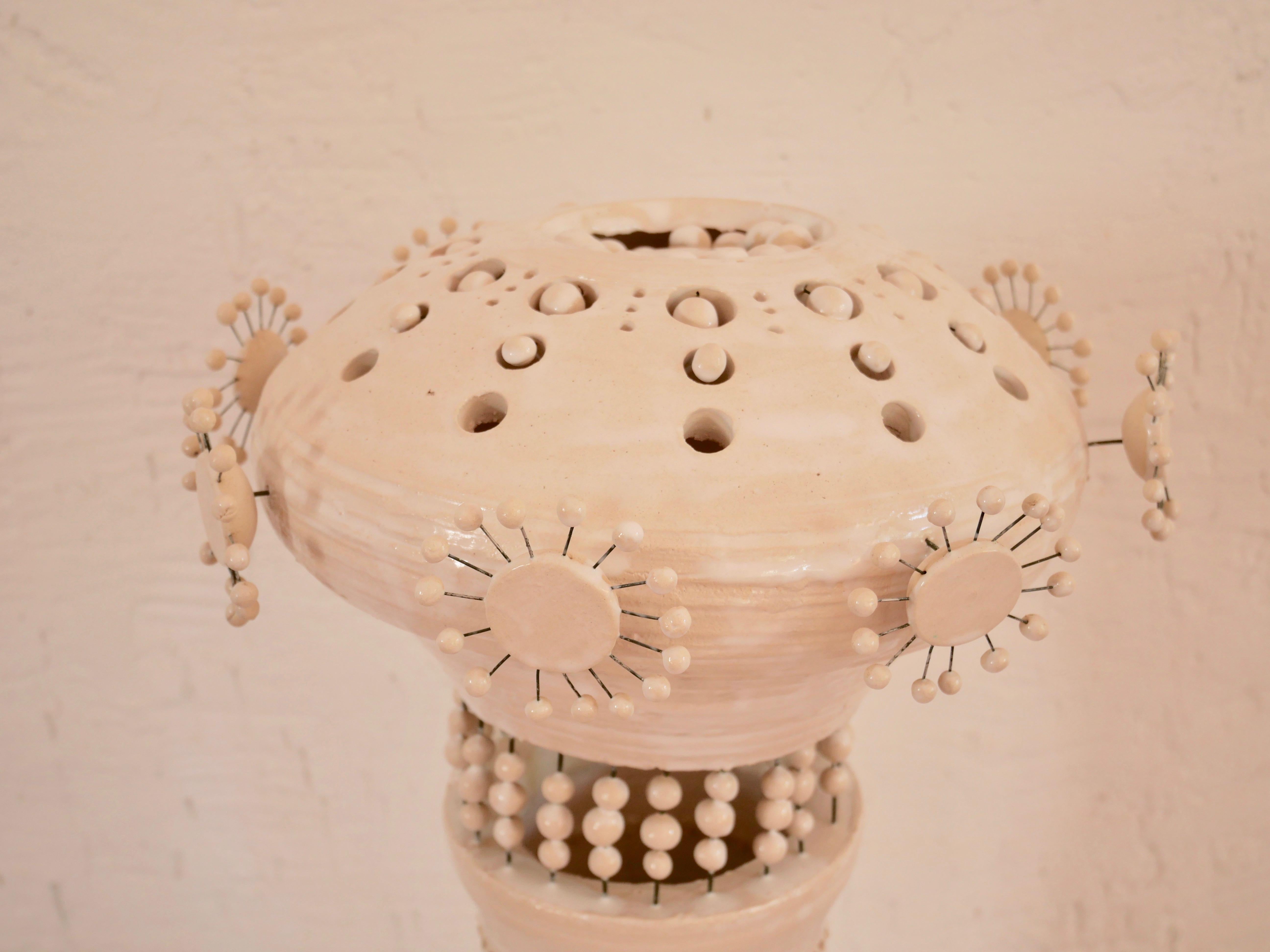 Georges Pelletier Sputnik Table Lamp in White Enameled Ceramic, France, 2020 For Sale 1