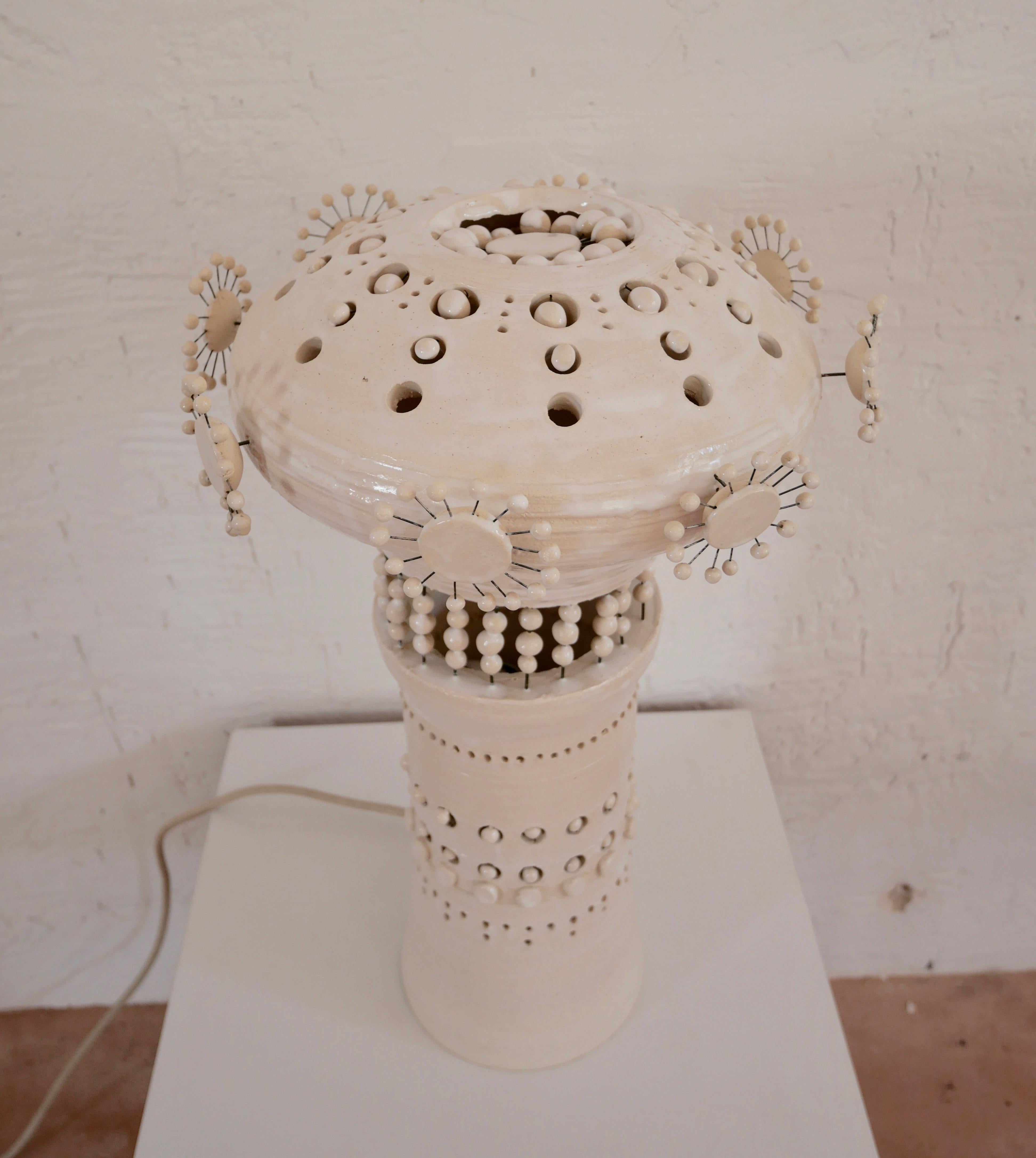 Georges Pelletier Sputnik Table Lamp in White Enameled Ceramic, France, 2020 2