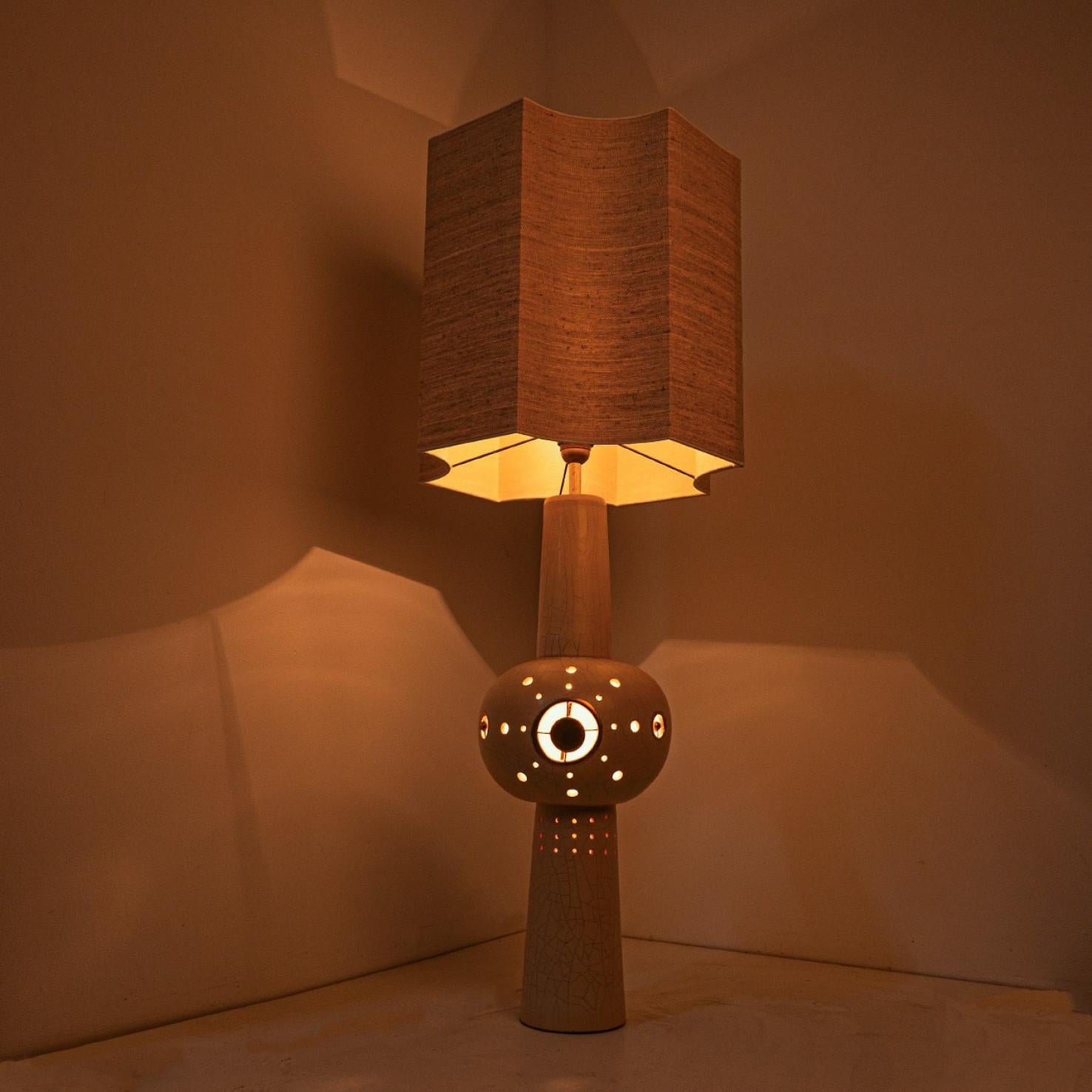 Georges Pelletier Style Brown Beige Ceramic XL Floor Table Lamp For Sale 3