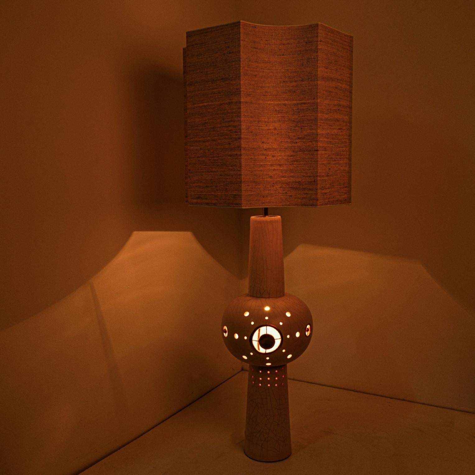 Georges Pelletier Style Brown Beige Ceramic XL Floor Table Lamp For Sale 4