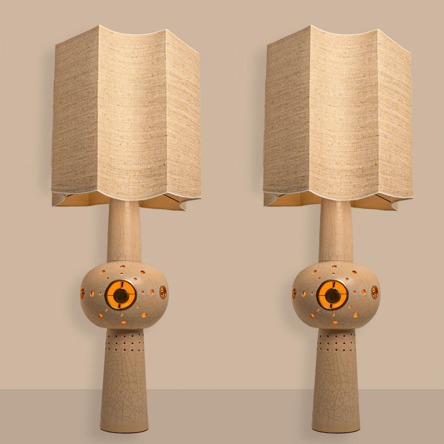 Georges Pelletier Style Brown Beige Ceramic XL Floor Table Lamp For Sale 5