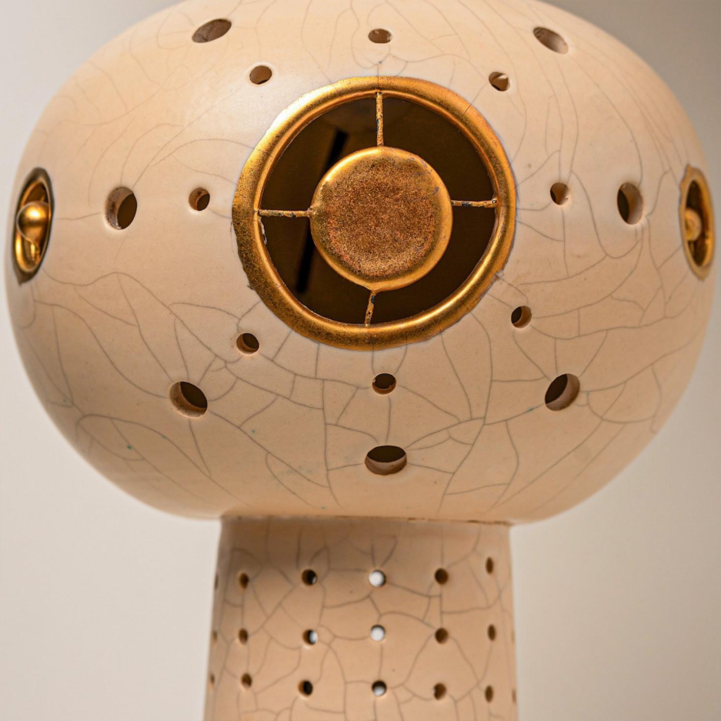 Brutalist Georges Pelletier Style Brown Beige Ceramic XL Floor Table Lamp For Sale