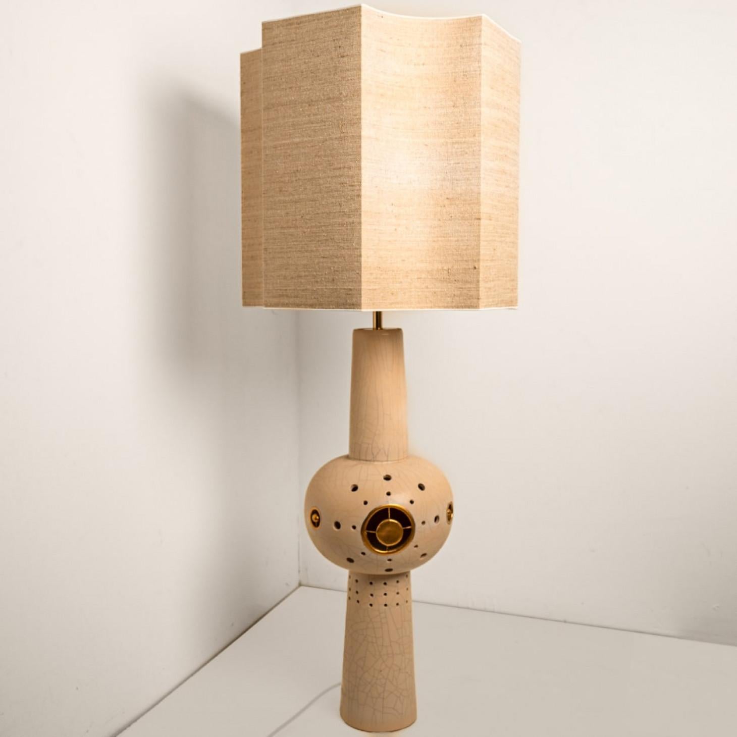 French Georges Pelletier Style Brown Beige Ceramic XL Floor Table Lamp For Sale