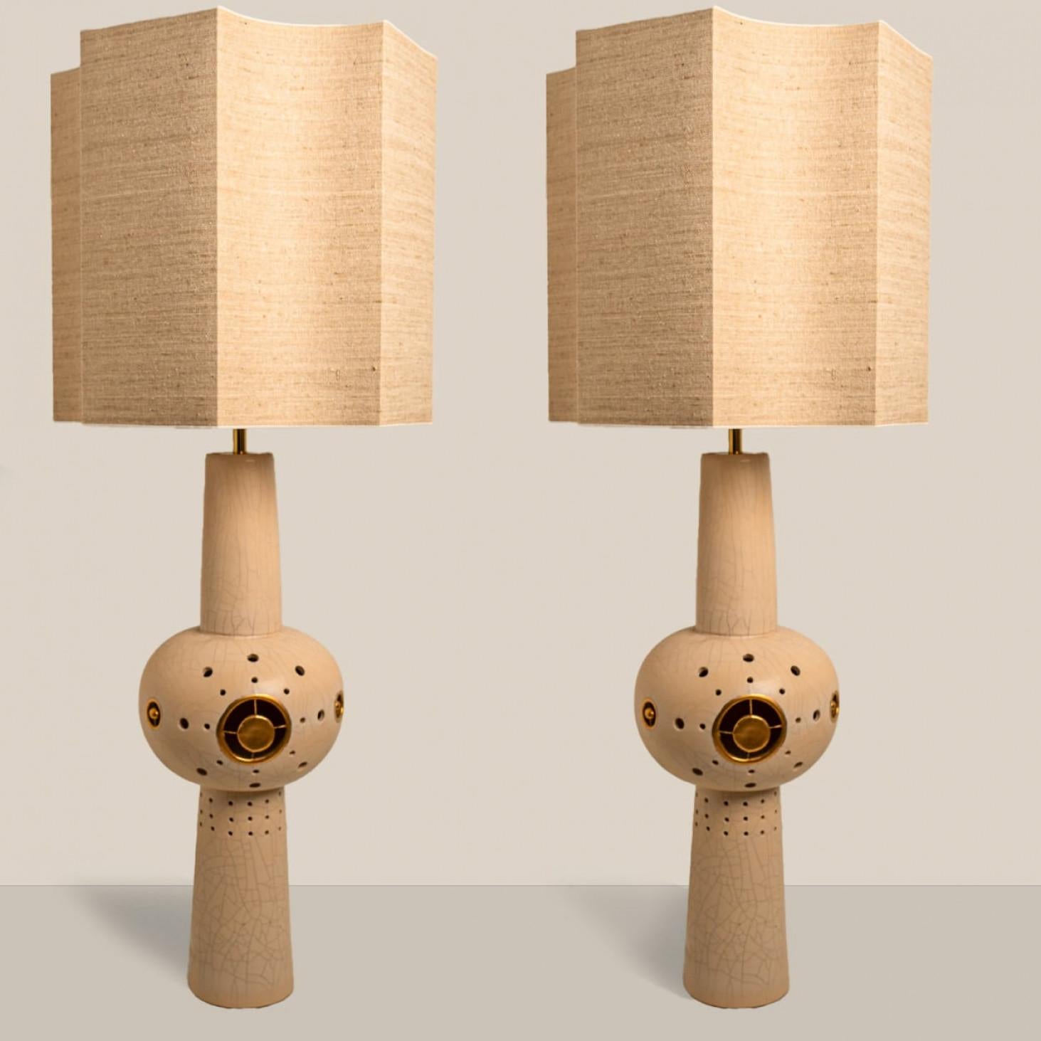 Georges Pelletier Style Brown Beige Keramik XL Stehtischlampe (Sonstiges) im Angebot