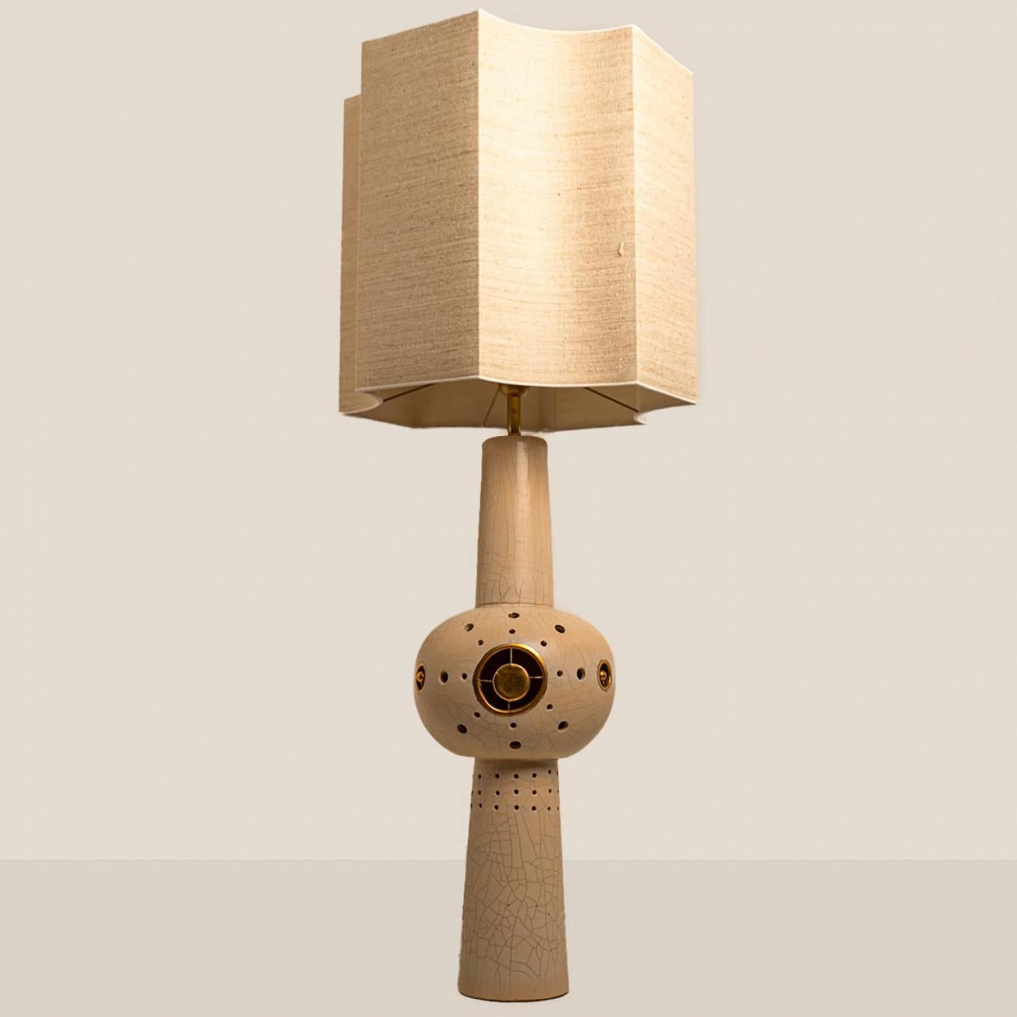 Georges Pelletier Style Brown Beige Ceramic XL Floor Table Lamp In Good Condition For Sale In Rijssen, NL