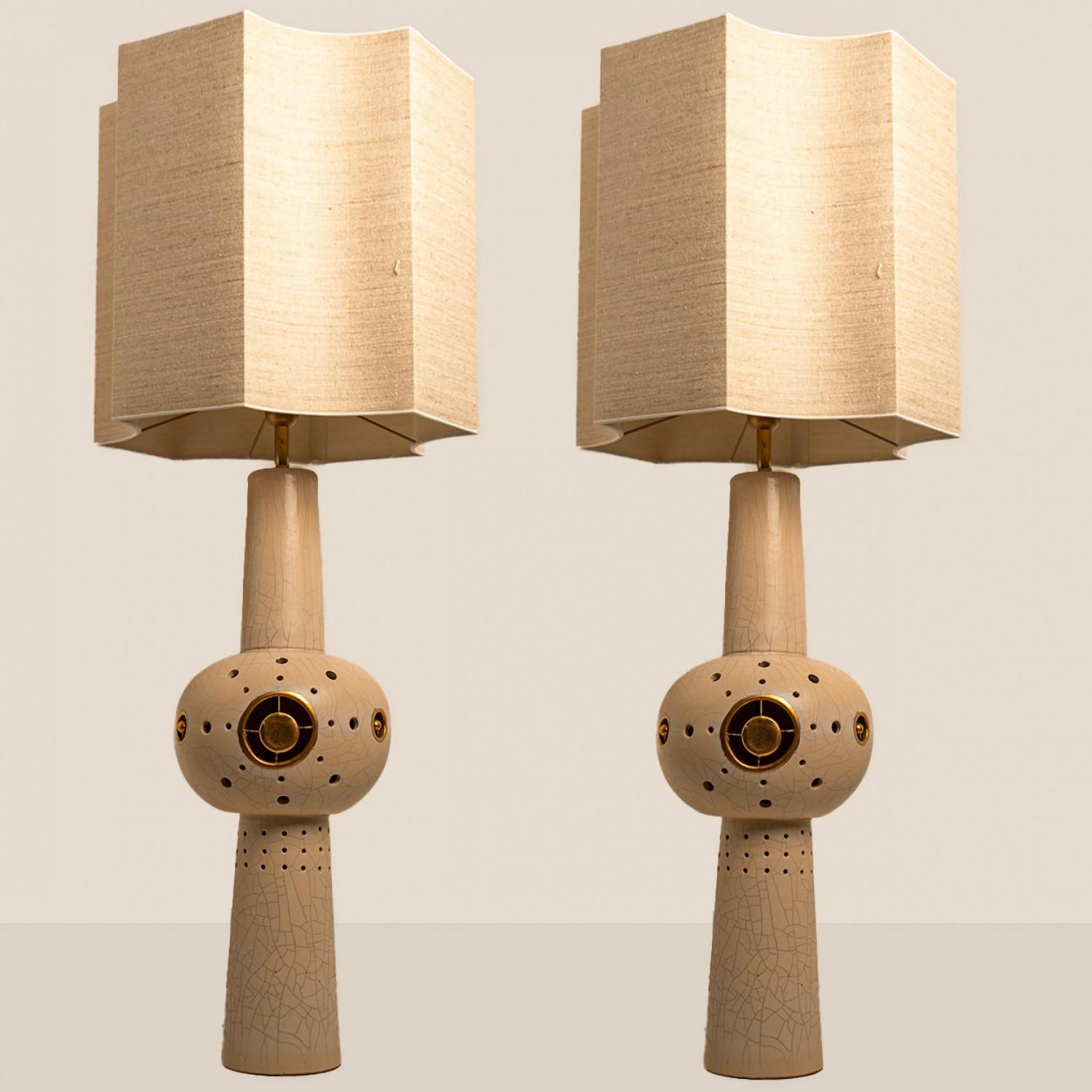 Georges Pelletier Style Brown Beige Keramik XL Stehtischlampe (21. Jahrhundert und zeitgenössisch) im Angebot
