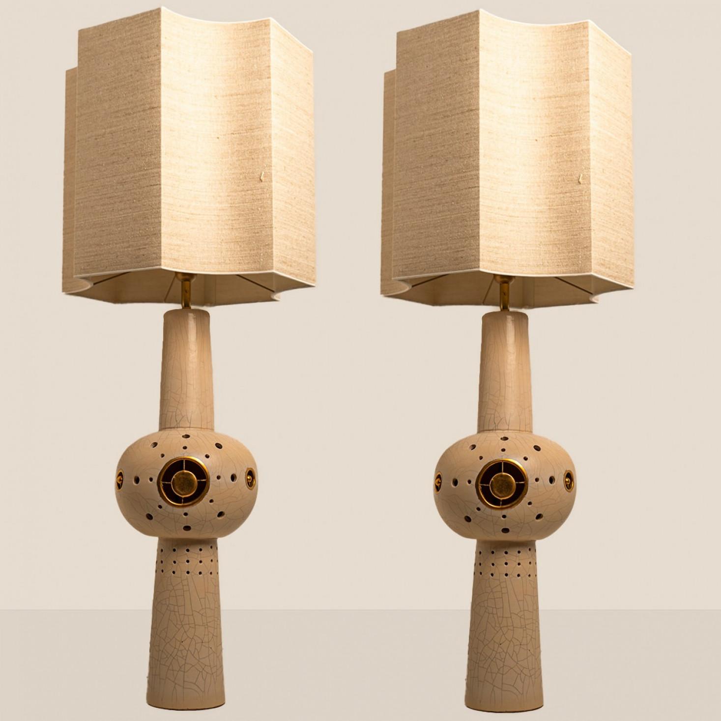 Contemporary Georges Pelletier Style Brown Beige Ceramic XL Floor Table Lamp For Sale