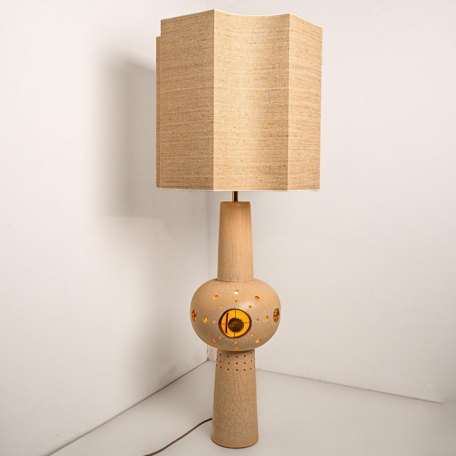 Georges Pelletier Style Brown Beige Ceramic XL Floor Table Lamp For Sale 2