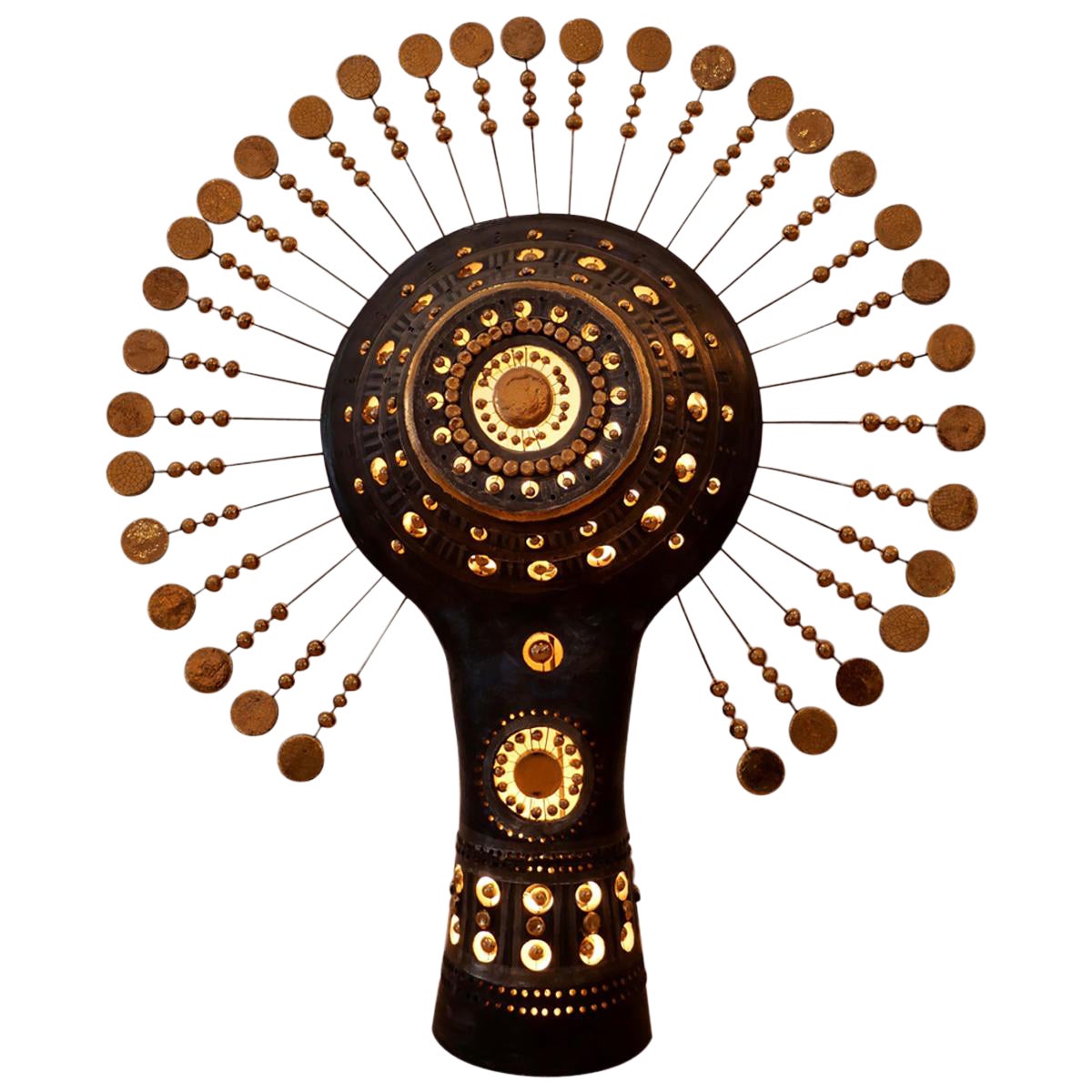 Lampe de soleil Georges Pelletier en céramique émaillée noire de Bluich, or et platine