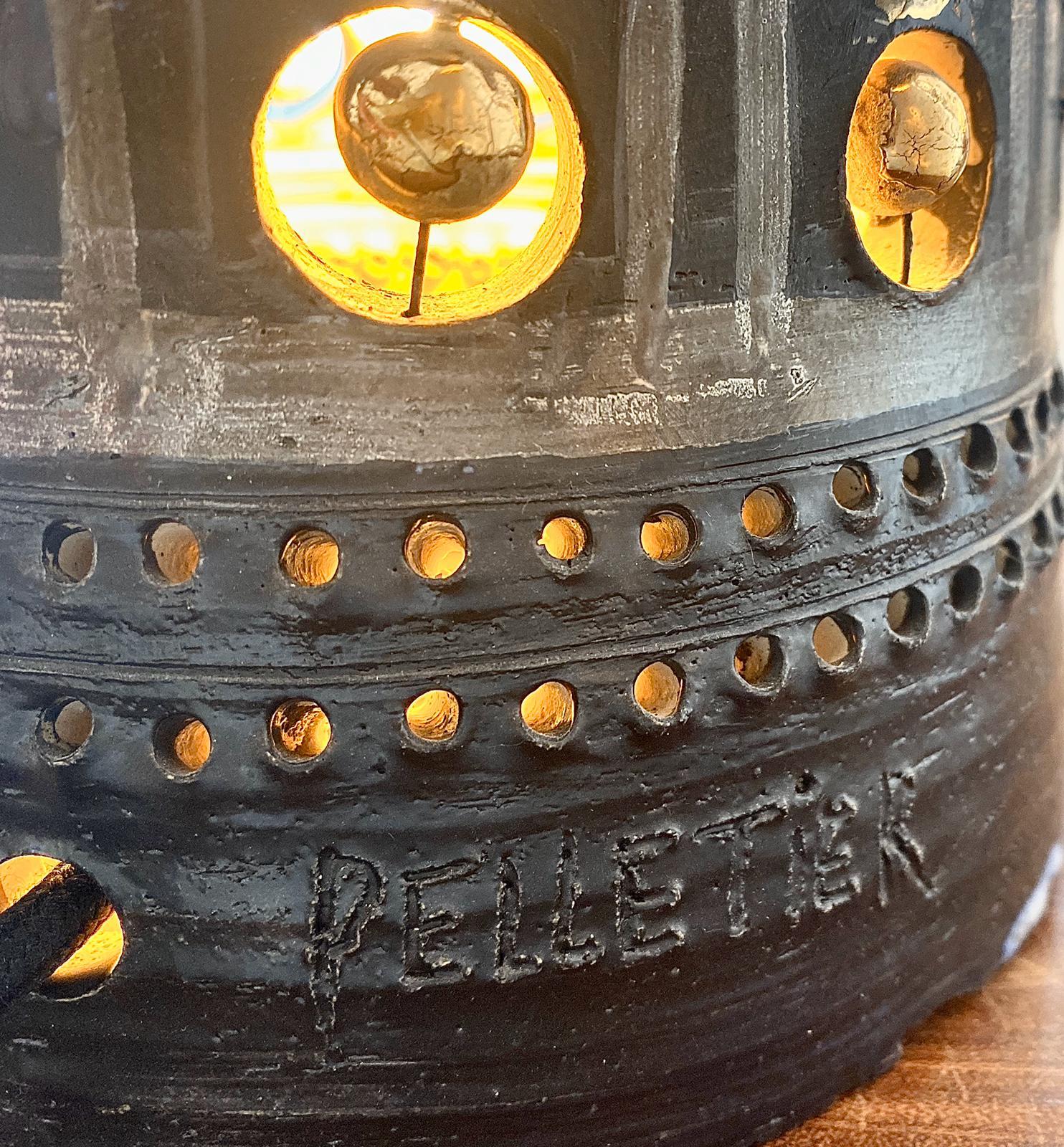 Lampe de soleil Georges Pelletier en céramique émaillée noire de Bluich, or et platine 3
