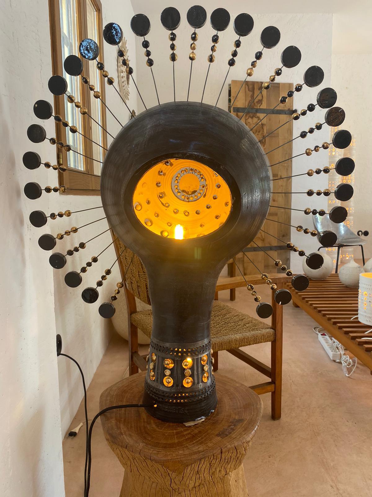 Lampe de soleil Georges Pelletier en céramique émaillée noire de Bluich, or et platine 4