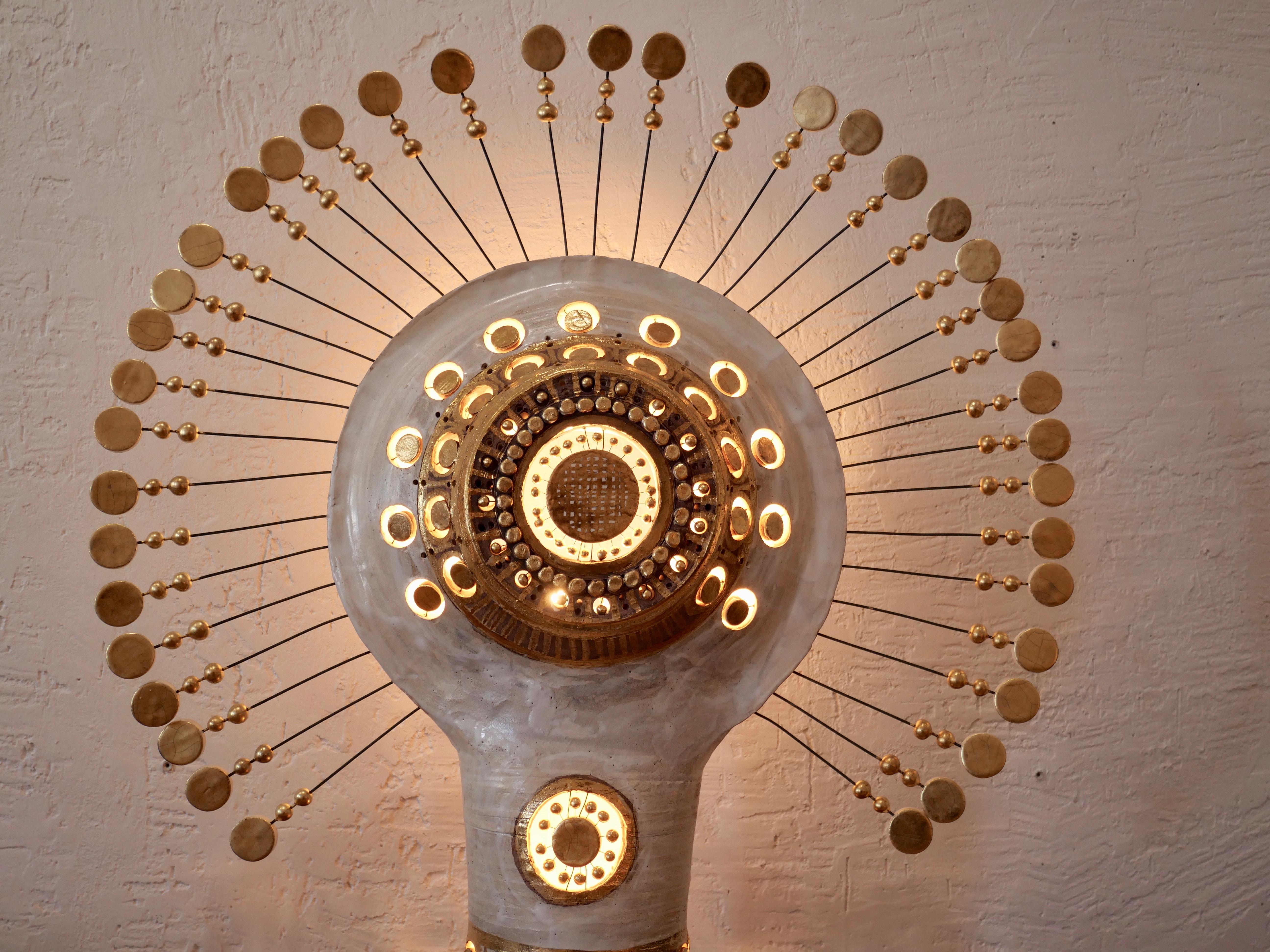 Georges Pelletier Sun Lamp in White Gold and Tan Enameled Ceramic, 2020 In New Condition For Sale In Santa Gertrudis, Baleares