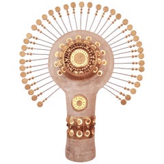 Georges Pelletier Sun Lamp in White Gold and Tan Enameled Ceramic, 2020